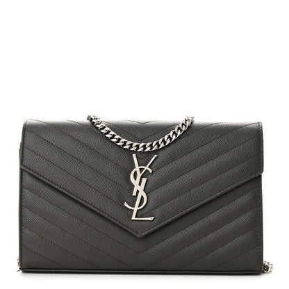 Grain De Poudre Matelasse Chevron Monogram Chain Wallet Fog