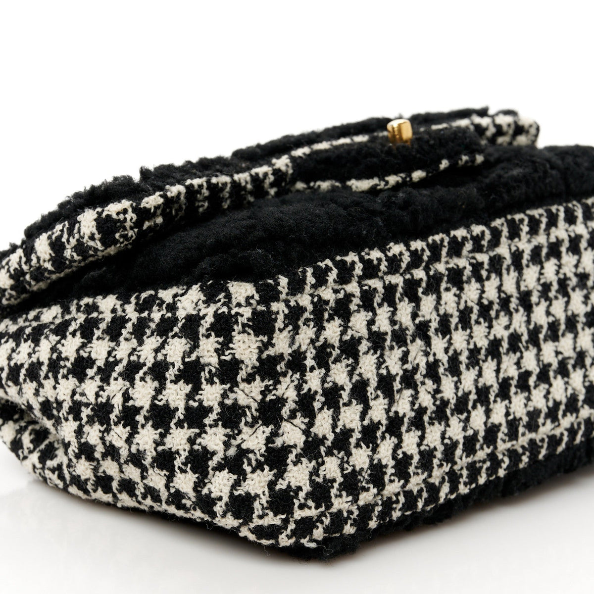 Shearling Sheepskin Tweed Quilted Single Flap Black