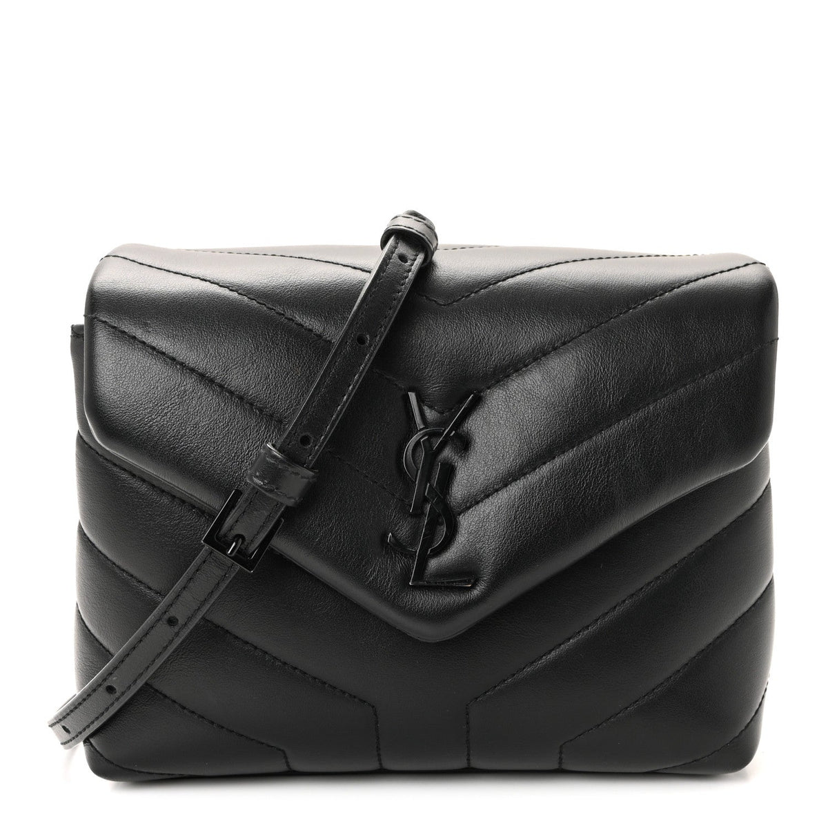 Calfskin Y Quilted Monogram Monochrome Toy Loulou Crossbody Bag Black