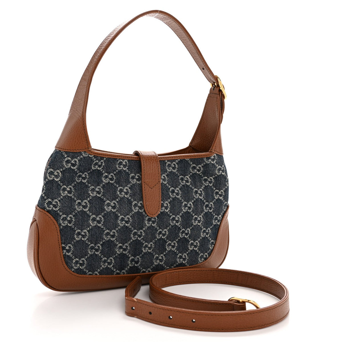 New Denim GG Monogram Calfskin Small Jackie 1961 Hobo Blue Tea Cuir