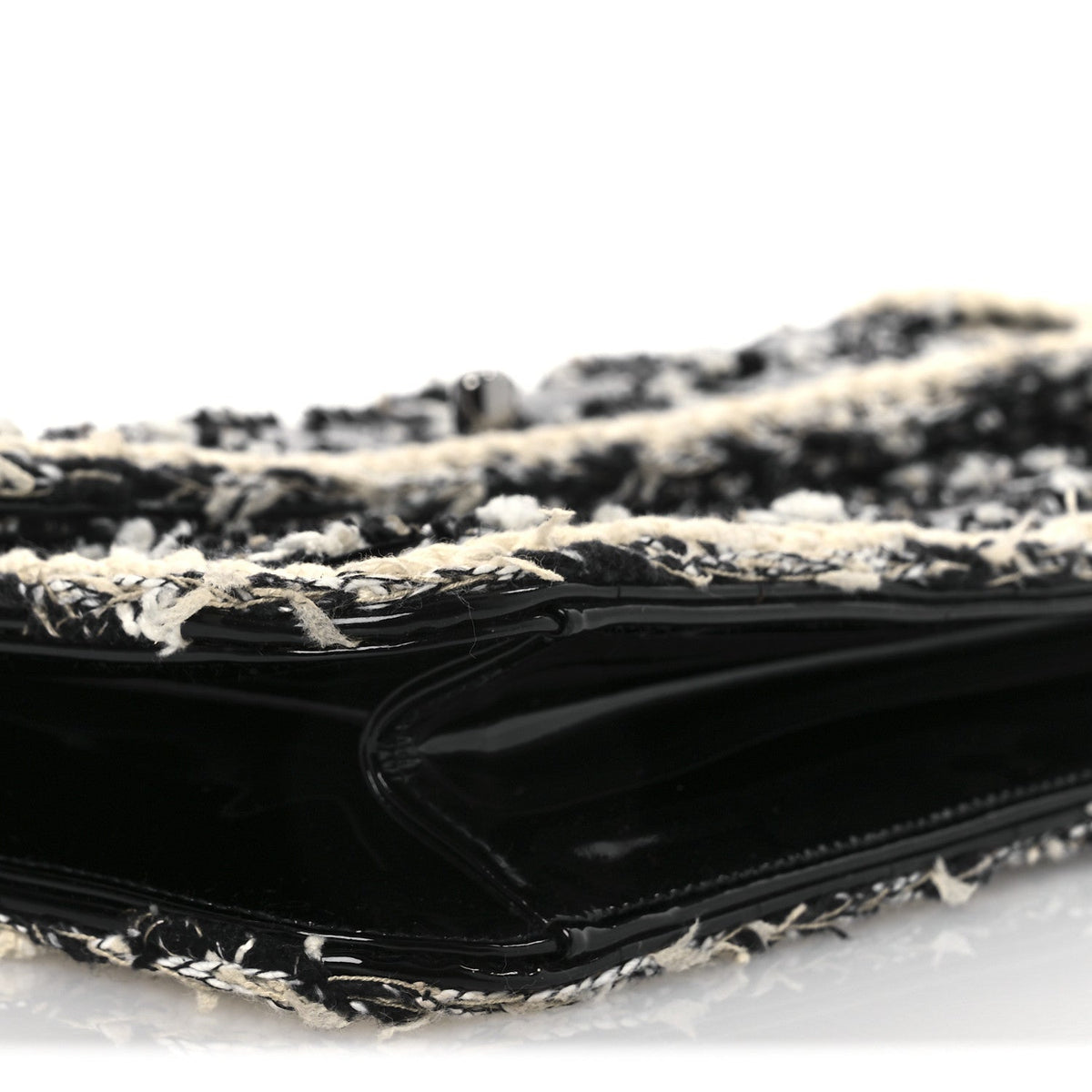 Tweed Patent Quilted Rectangular Flap Black White