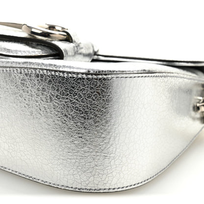 Metallic Demetra Small Horsebit 1955 Asymmetric Shoulder Bag Silver