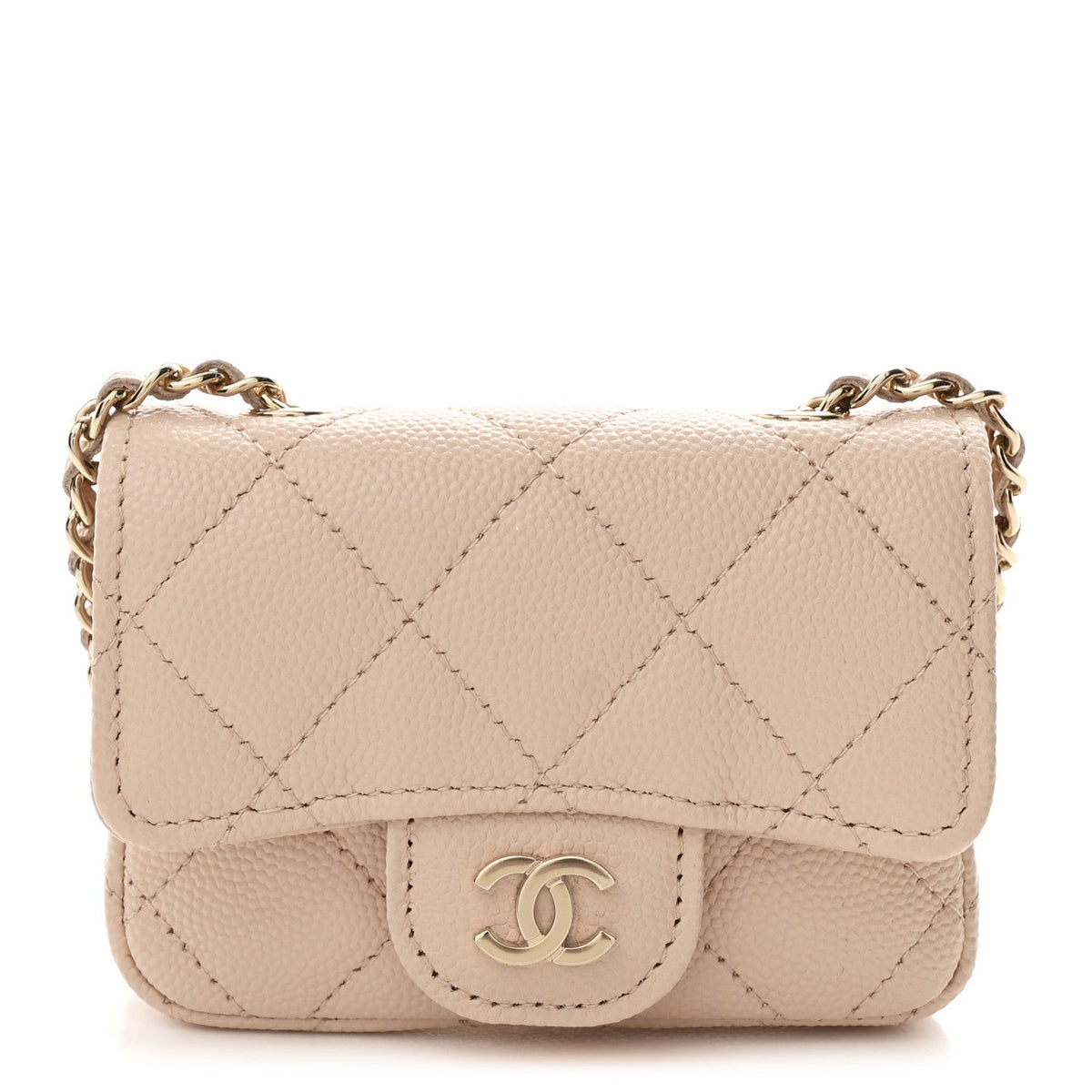 Caviar Quilted Mini Chain Belt Bag Light Beige