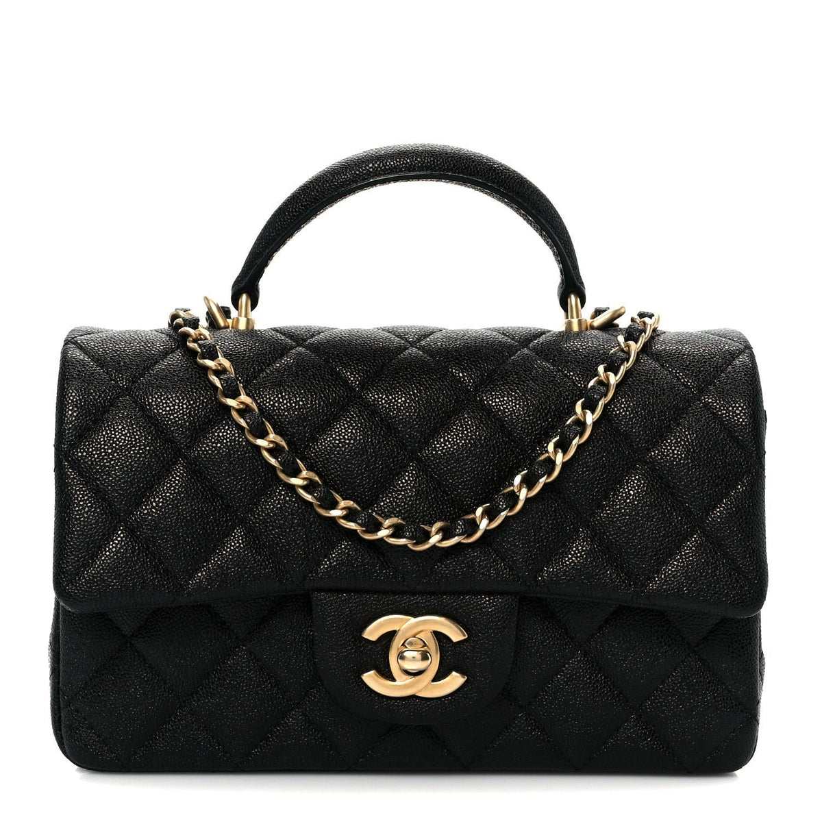 Caviar Quilted Mini Top Handle Rectangular Flap Black