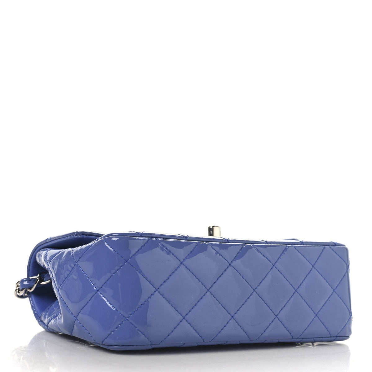 Patent Calfskin Quilted Mini Rectangular Flap Blue