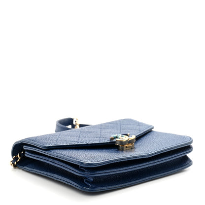 Grained Calfskin Quilted Cuba Square Wallet On Chain WOC Blue