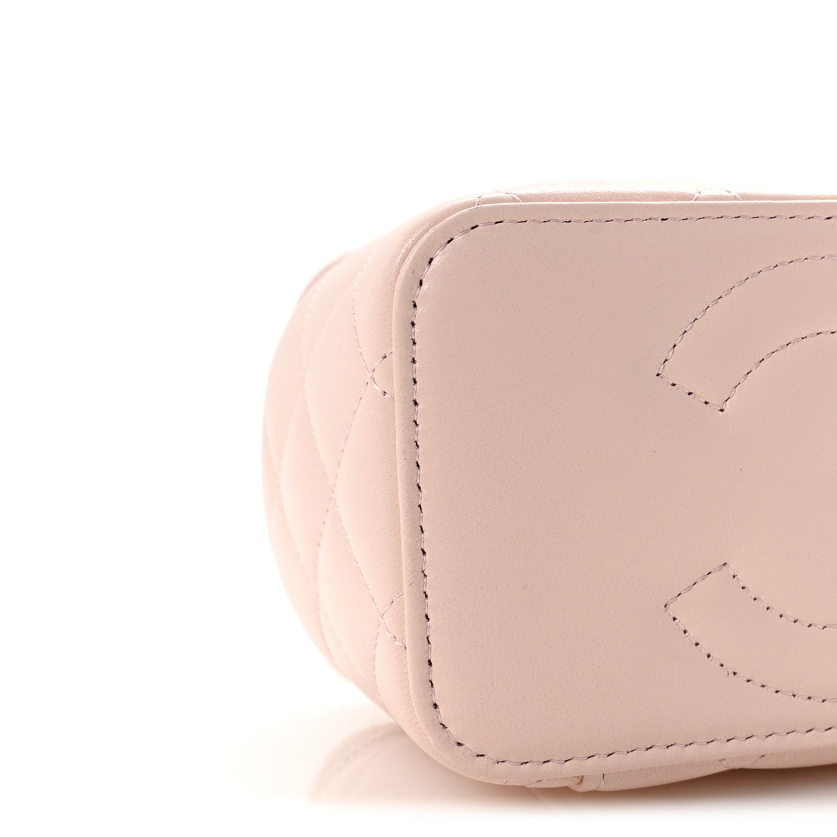 Lambskin Quilted Trendy Small Top Handle Vanity Case With Chain Light Pink