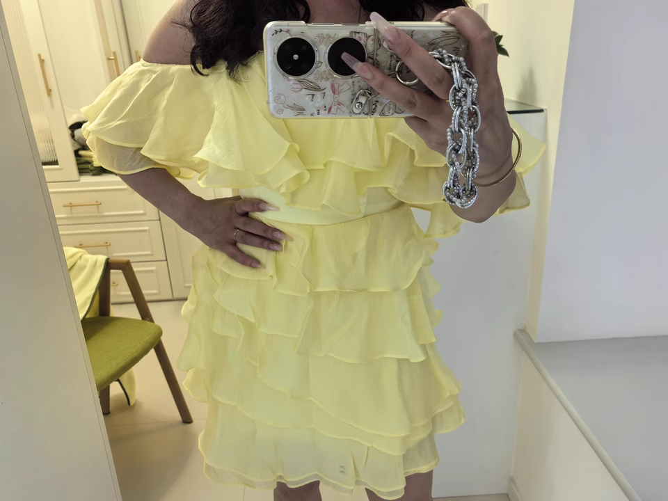 Fashion Yellow Strapless Ruffled Hem Design A-line Tiered Party Dresses Homecoming Dresses, D1385