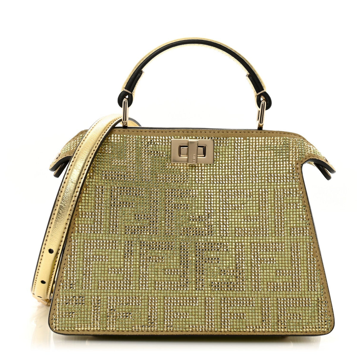 Crystal Vitello Laminato FF Petite Peekaboo I SEE U Satchel Crystal Platinum Light Gold
