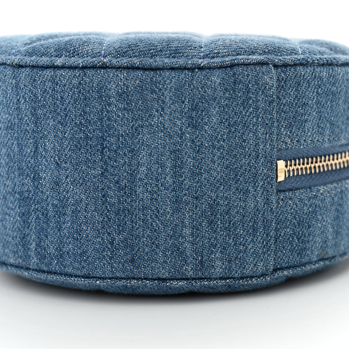 Denim Quilted Round Pearl Crush Clutch With Chain Blue