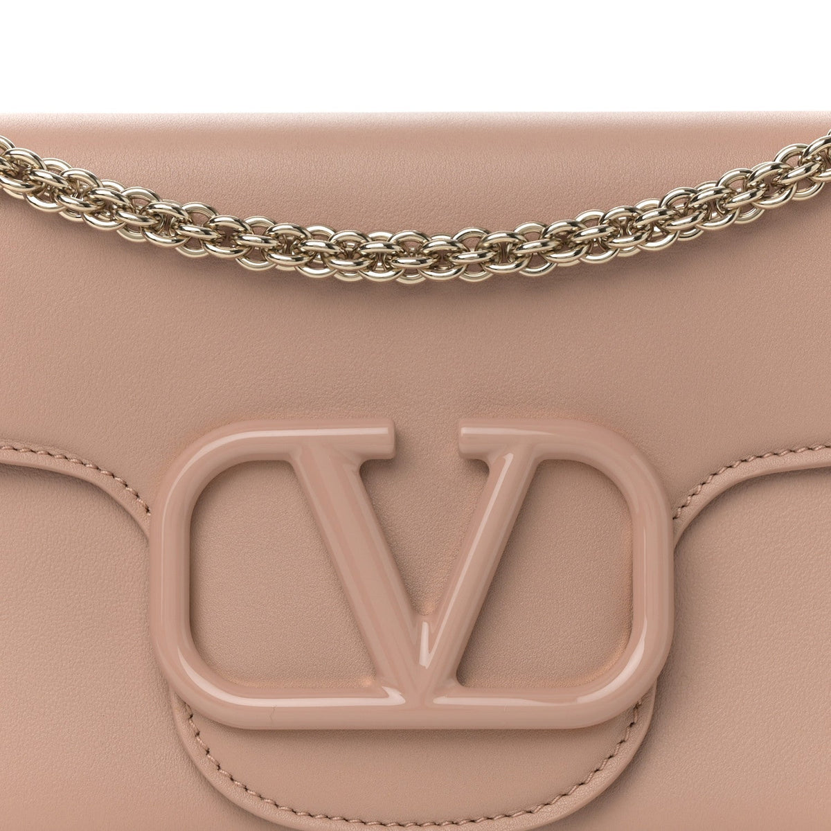 Calfskin Enamel Vlogo Loco Shoulder Bag Rose Cannelle