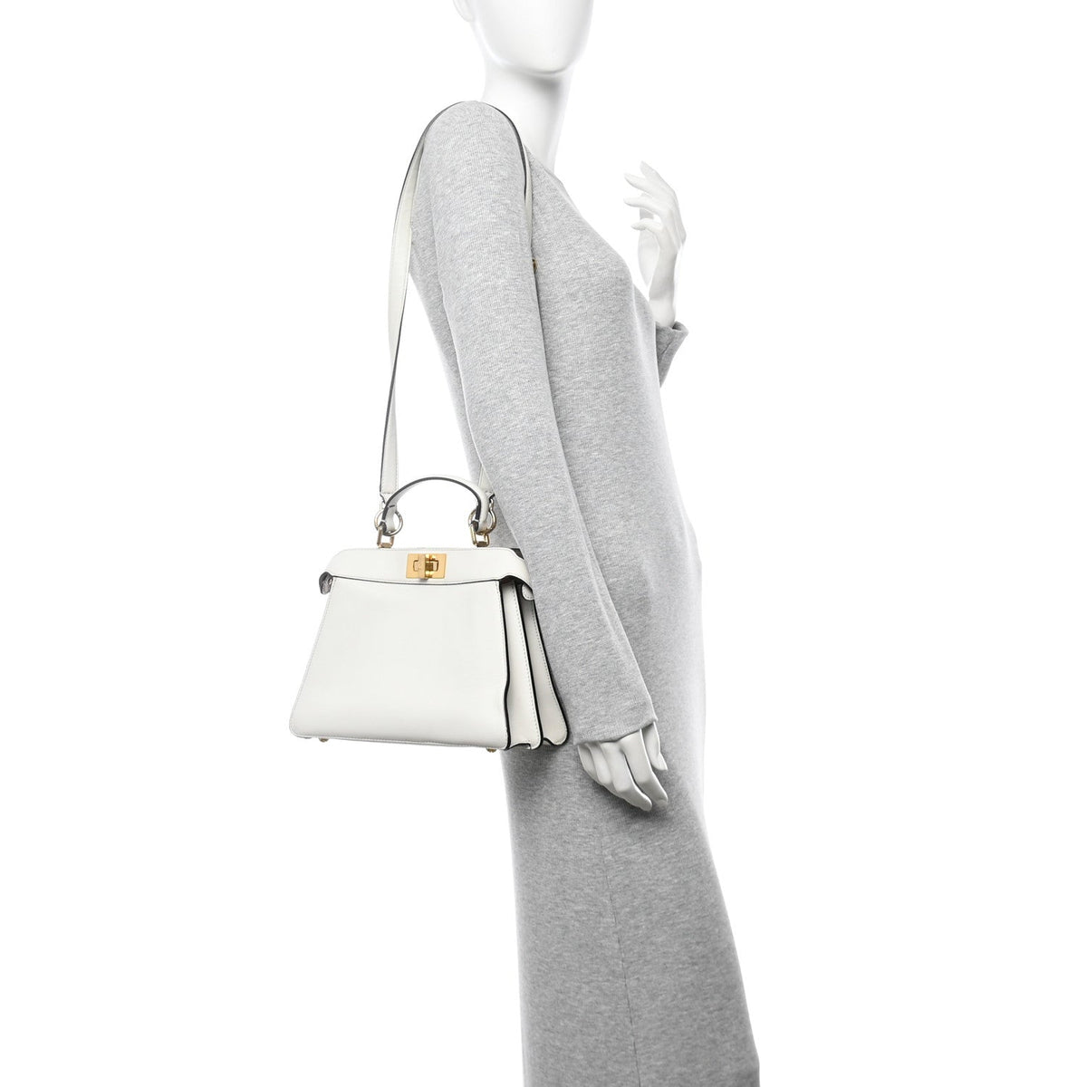 Vitello Seta Nappa Bi-Color Small Peekaboo I SEE U Satchel White Ice Light Rose Tortora