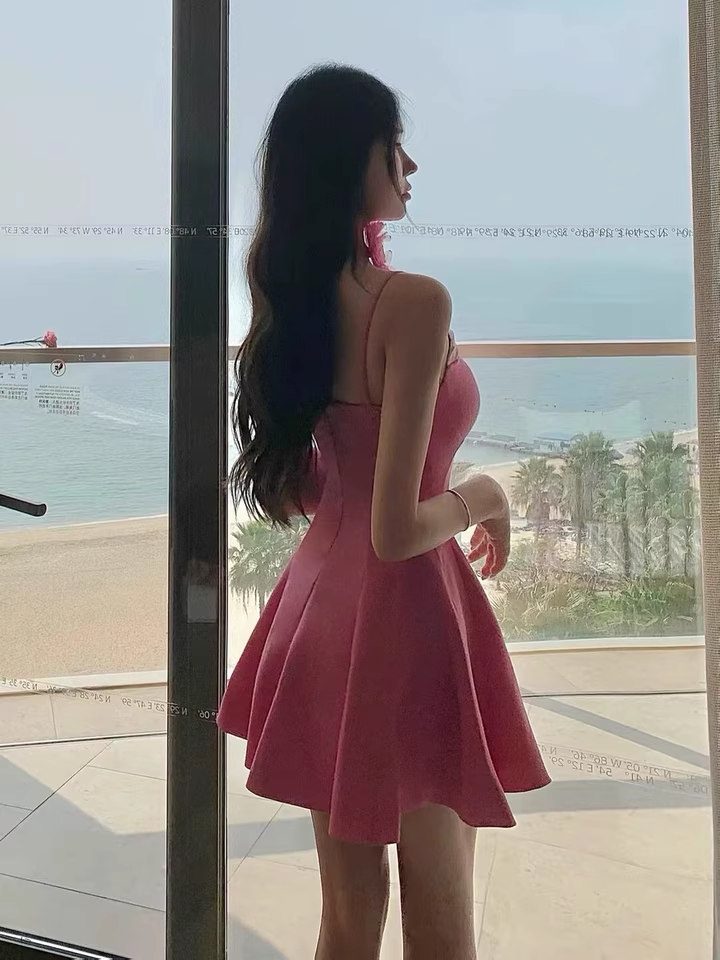 New Fashion Rose Pink Sweetheart Spaghetti Strap Design A-line Party Dresses Homecoming Dresses, D1392