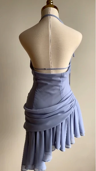 Lilac Halter Sheath Chiffon Short Party Dresses Homecoming Dresses, D1105