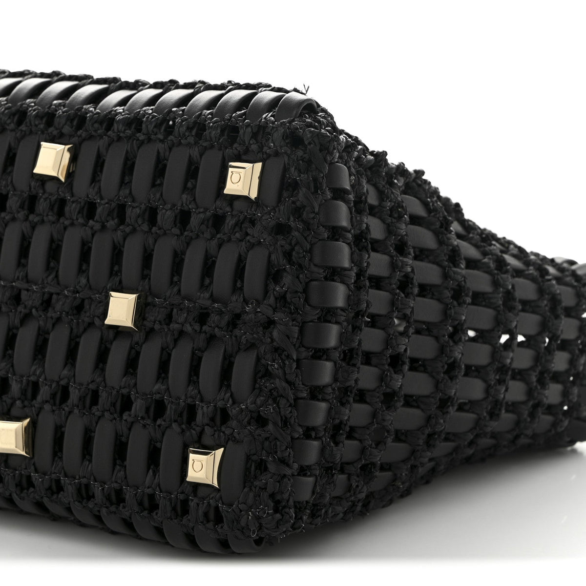 Raffia Calfskin The Studio Box Tote Black