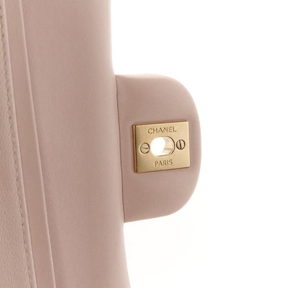 Lambskin Quilted Medium Double Flap Light Pink