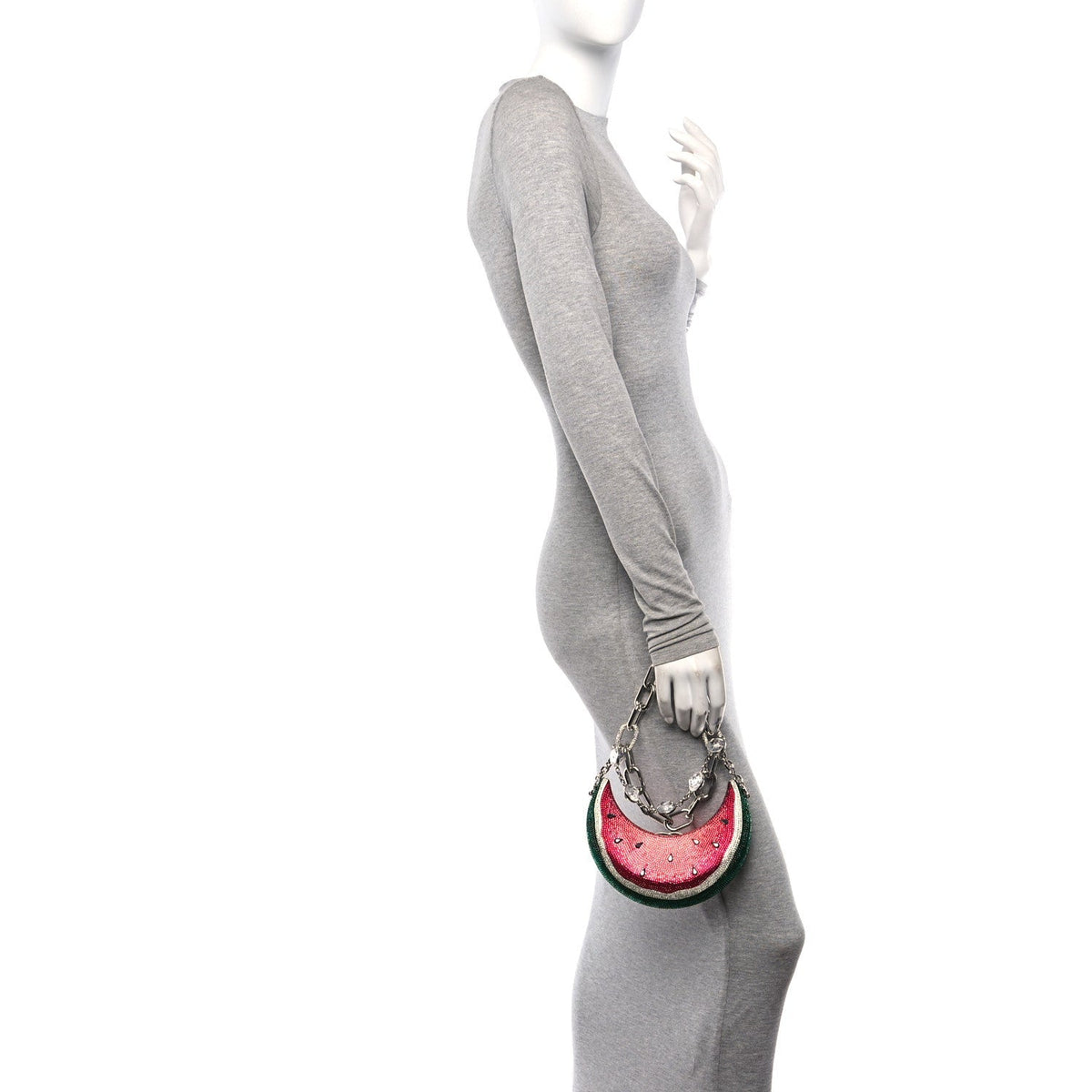 Crystal Watermelon Crescent Minaudiere Clutch