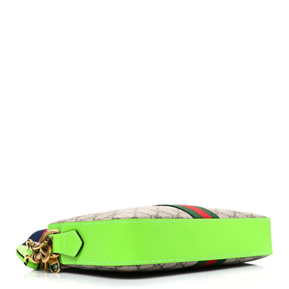 GG Supreme Monogram Textured Dollar Calfskin Web Ophidia Wristlet Shoulder Bag Beige Ebony Green