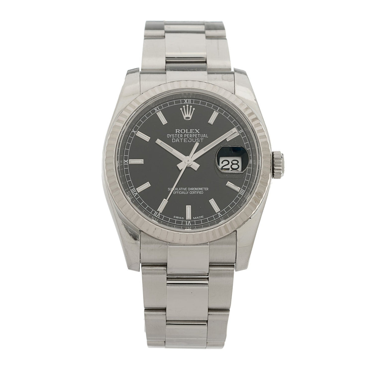 Stainless Steel 18K White Gold 36mm Oyster Perpetual Datejust Watch Black 116234