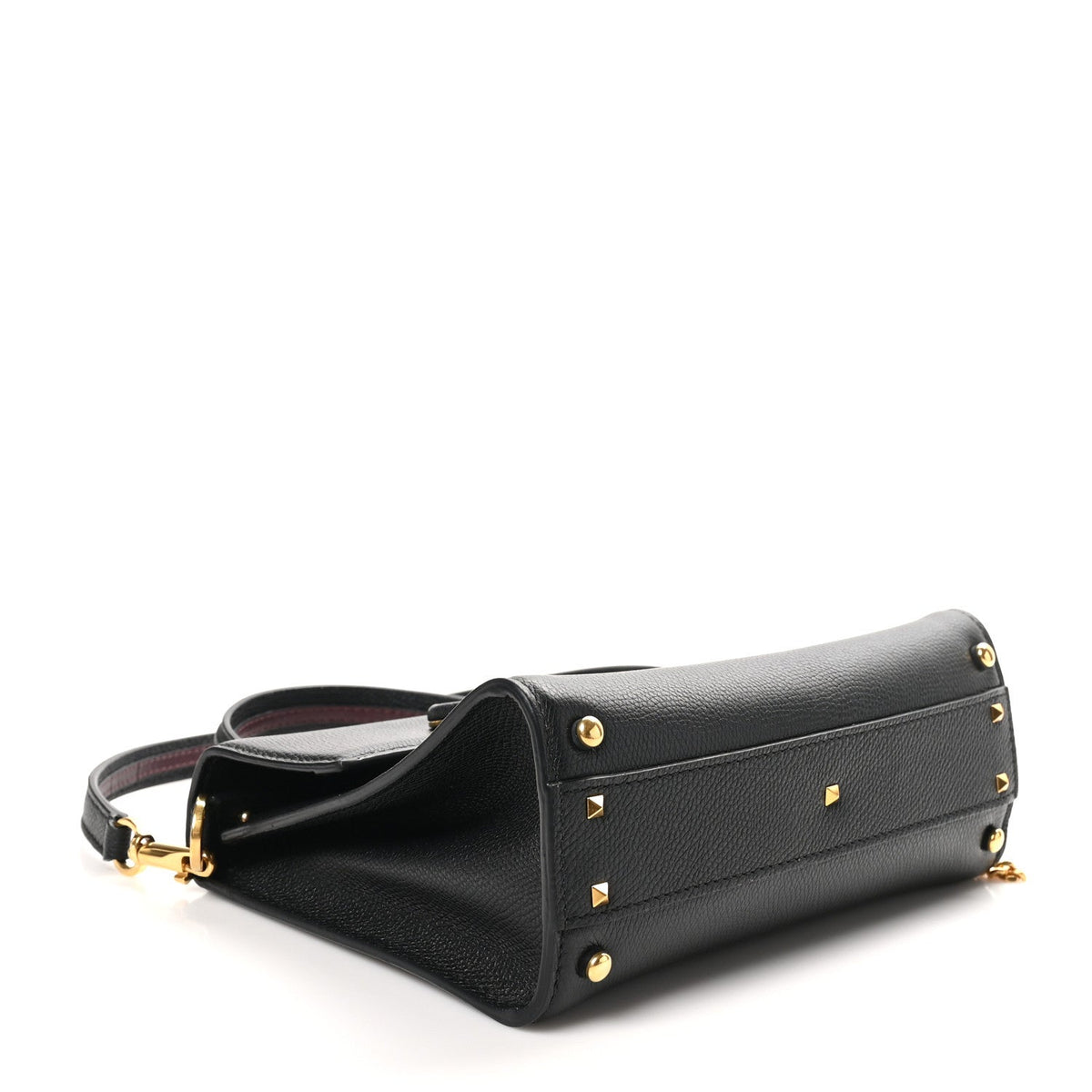 Grainy Calfskin Small VSling Top Handle Bag Black