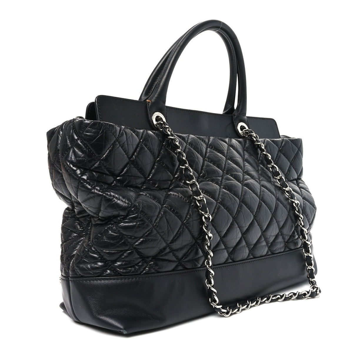 Aged Calfskin Quilted Be CC Tote Black