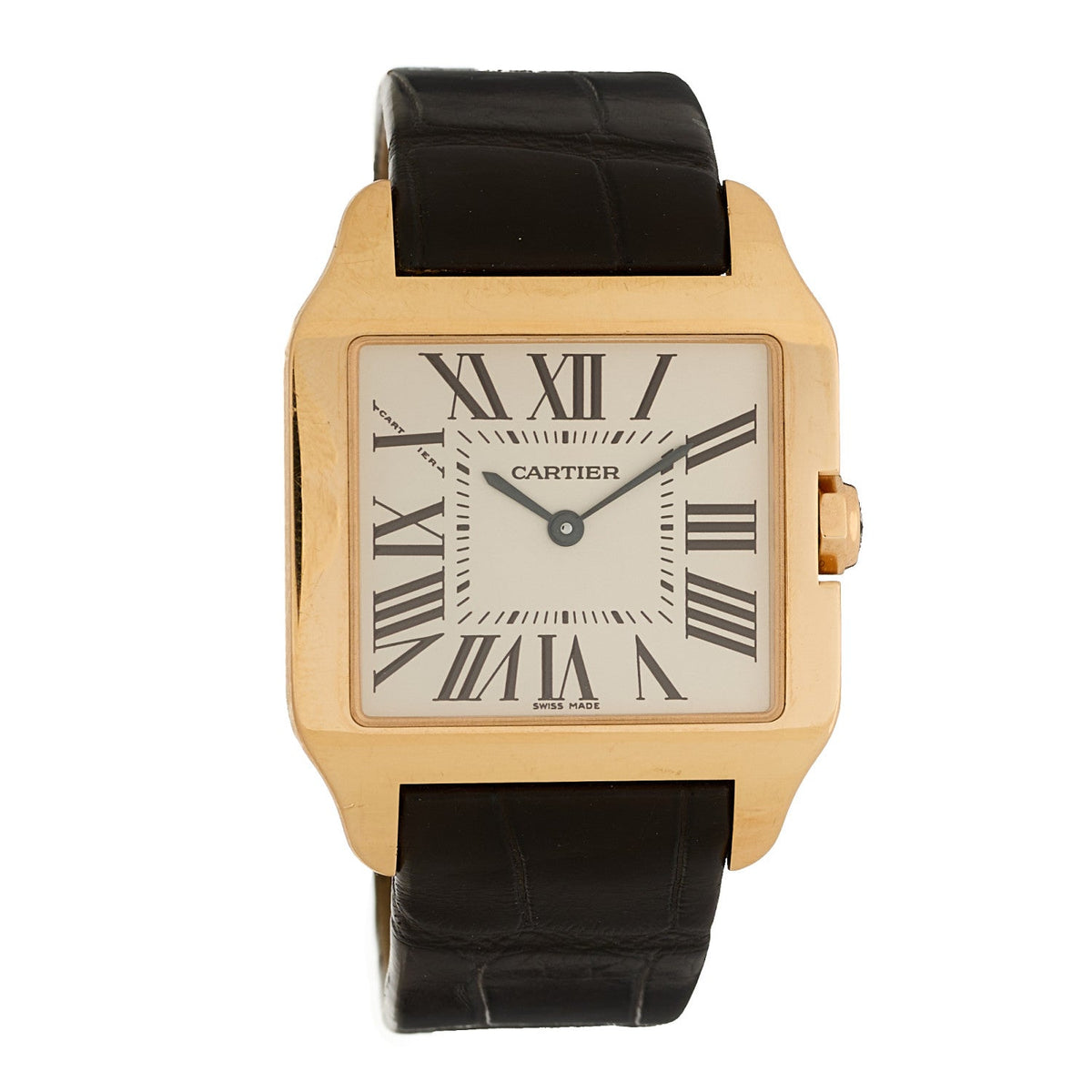 18K Pink Gold Alligator 30mm Santos Dumont Quartz Watch