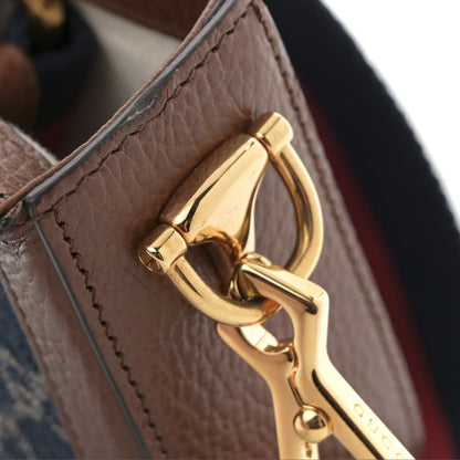New Denim GG Monogram Dollar Calfskin Web Mini Horsebit 1955 Shoulder Bag Blue Tea Cuir Epilog