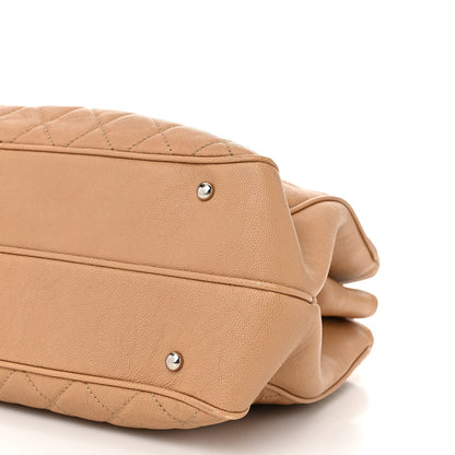 Caviar Quilted Large Urban Companion Top Handle Shopping Tote Beige