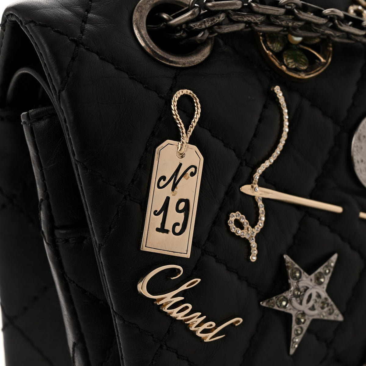 Aged Calfskin Lucky Charms 2.55 Reissue 225 Flap Black
