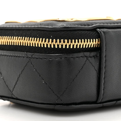 Lambskin Quilted Mini Golden Plate Clutch With Chain Black