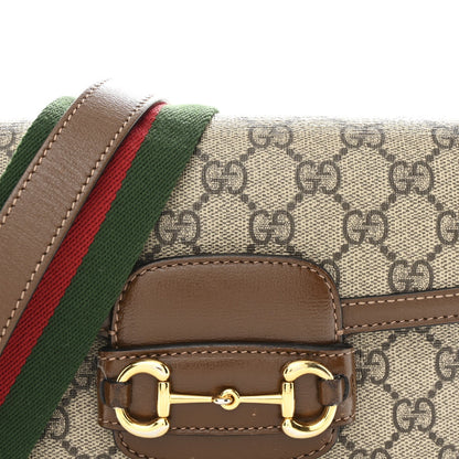 GG Supreme Monogram Web Mini Horsebit 1955 Shoulder Bag Beige Brown Sugar