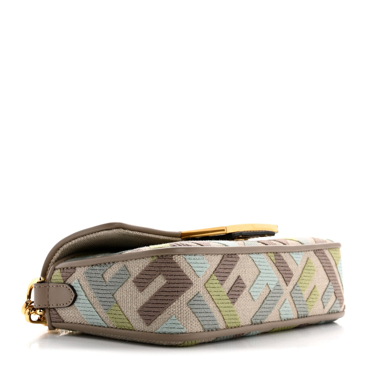 Canvas Vitello King Seta FF Embroidered Mini Baguette Matcha Milk Dove