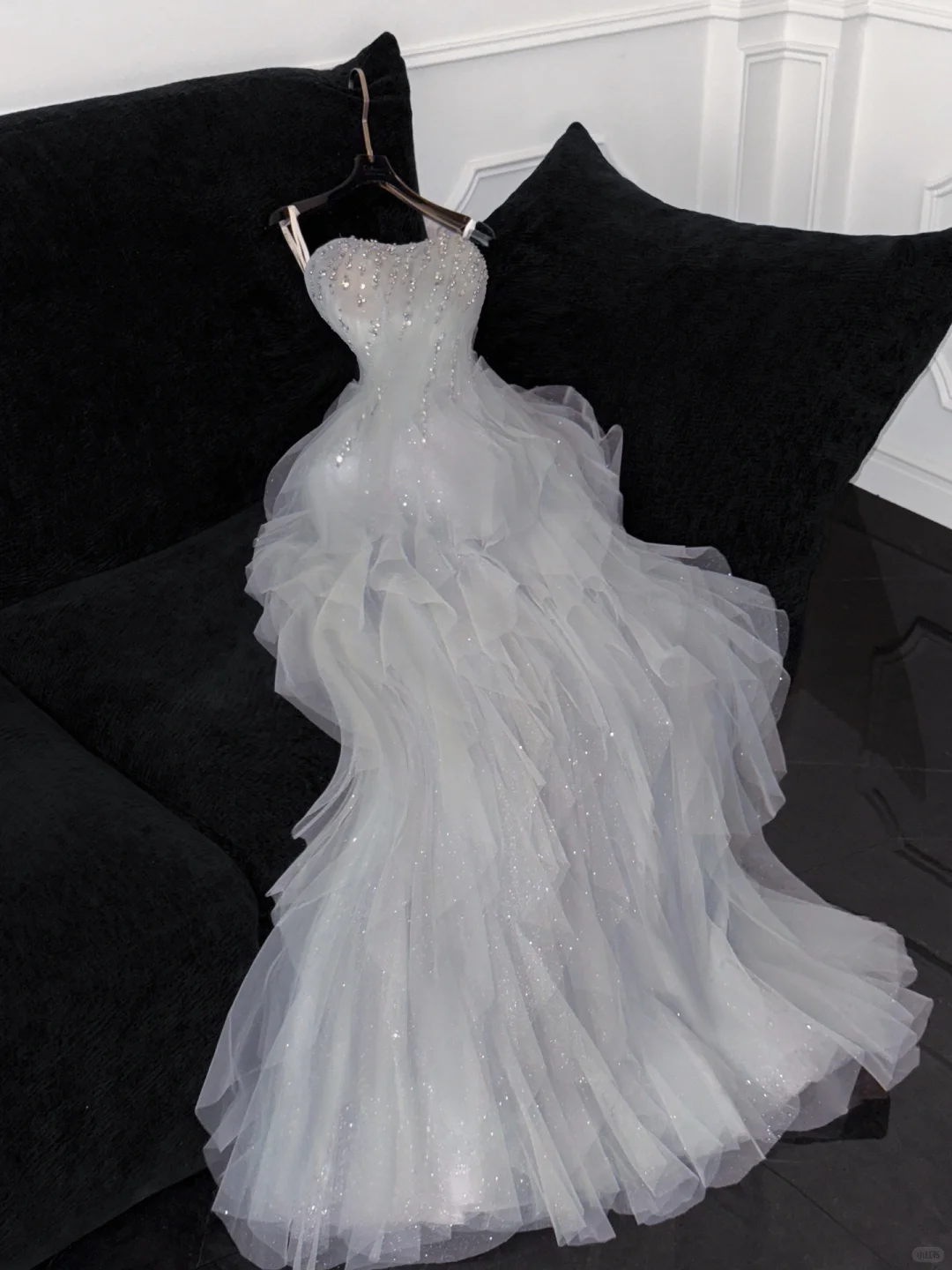 Fashion Sparkling White Beaded Sequin Mermaid Elegant Tulle Evening Dress Prom Dresses D1633