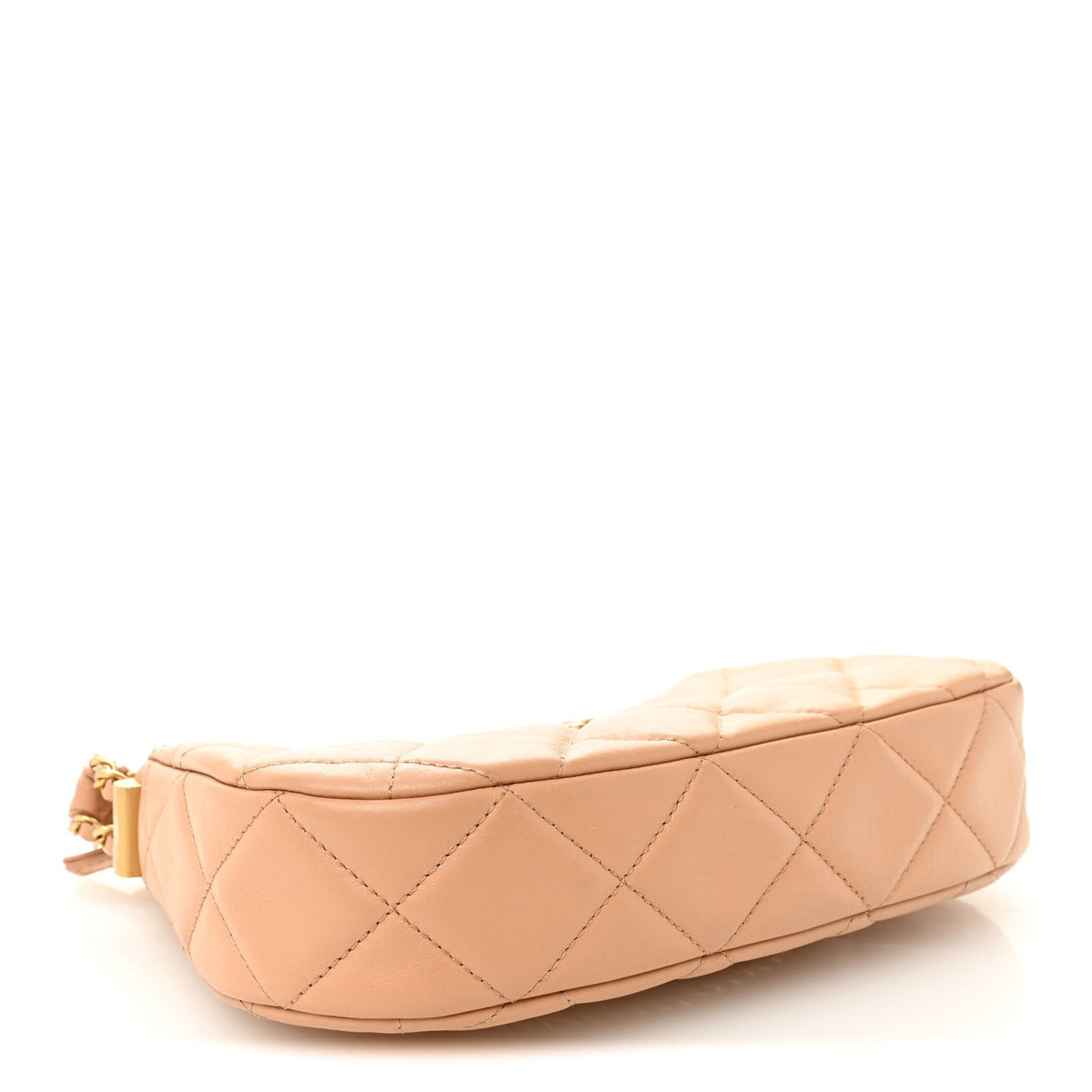 Crumpled Calfskin Quilted Braided CC Hobo Beige
