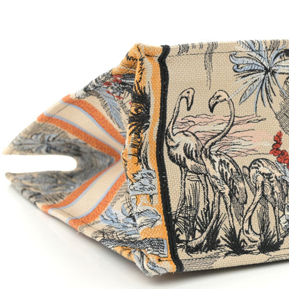 Canvas Embroidered Toile De Jouy Tropicalia Large Book Tote Denim Blue