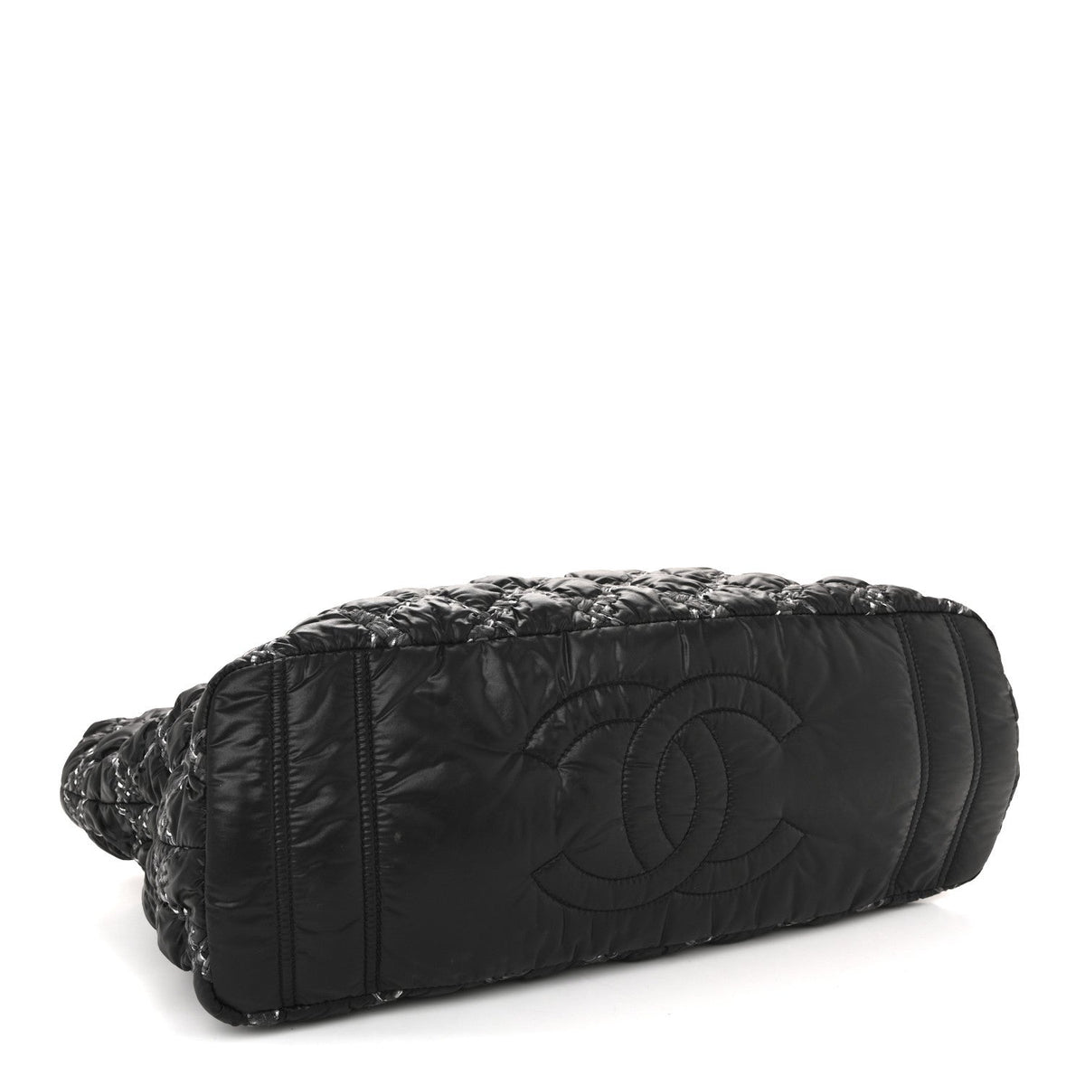 Nylon Quilted Tweed Stitch Bubble Tote Black