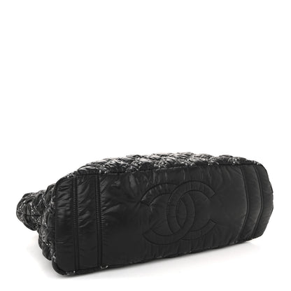 Nylon Quilted Tweed Stitch Bubble Tote Black