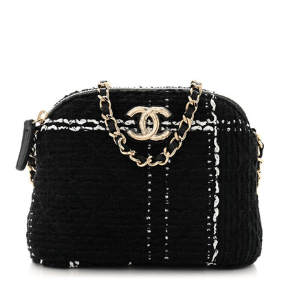 Tweed Quilted Mini Clutch With Chain Black White