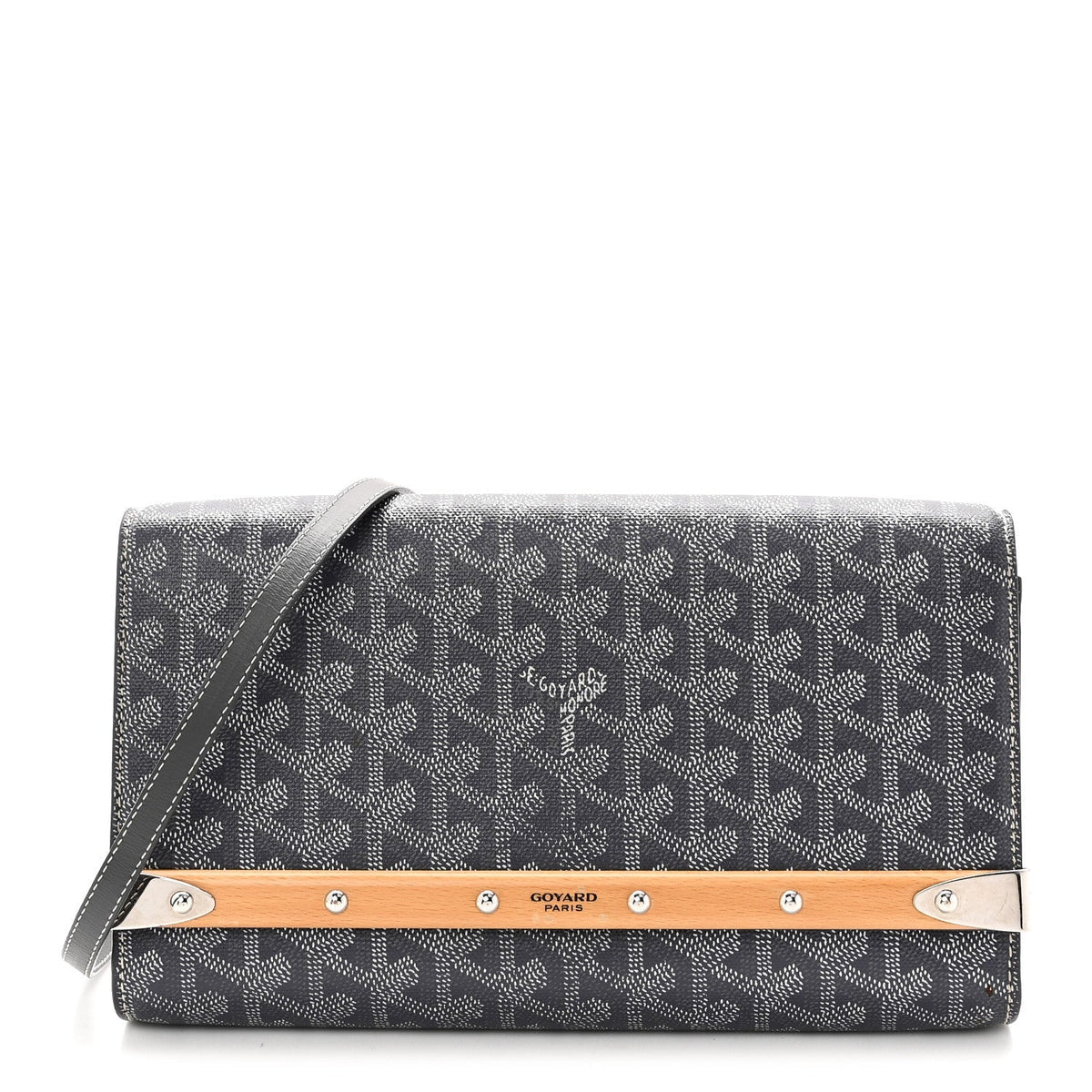 Goyardine Monte Carlo Bois Clutch With Strap Gray