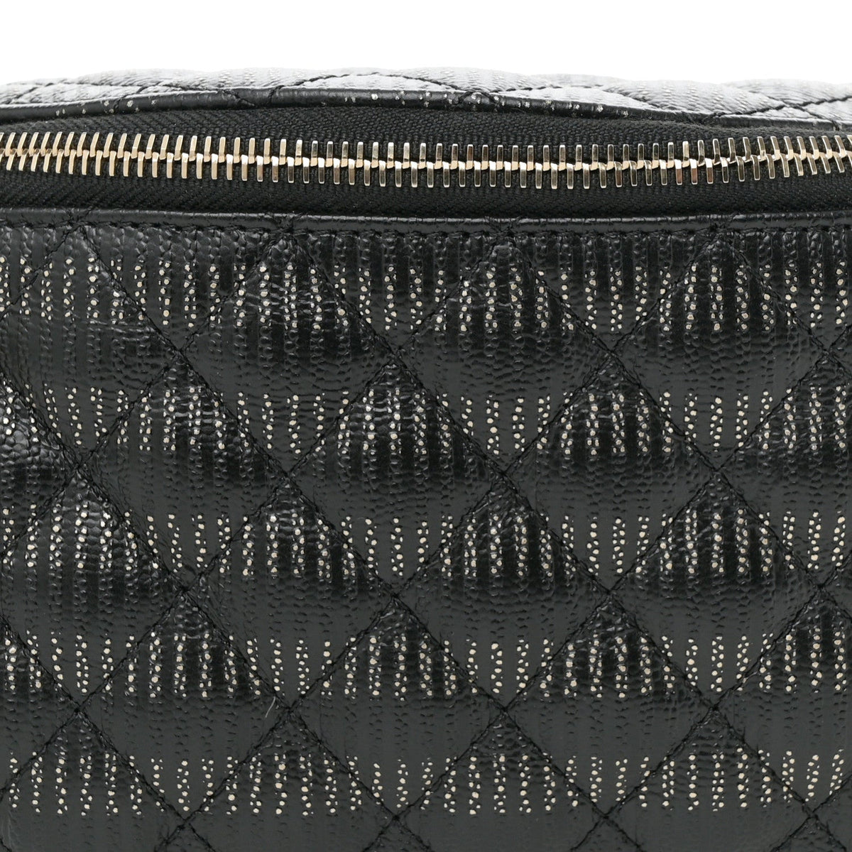 Metallic Caviar Striped Banane Waist Bag Fanny Pack Black Gold