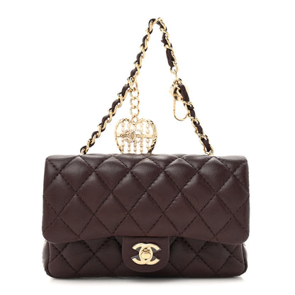 Lambskin Quilted Mini Double Flap With Hook Dark Brown