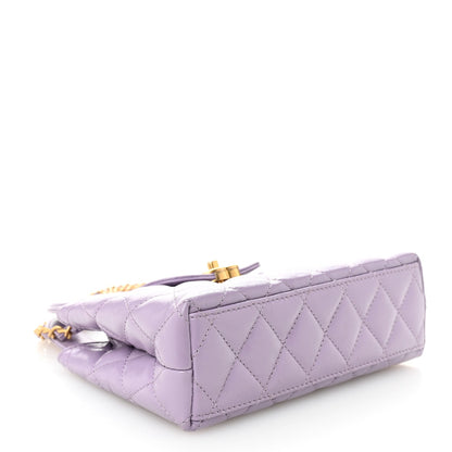 Shiny Aged Calfskin Quilted Nano Kelly Shopper Lilac