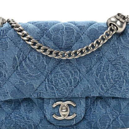 Denim Quilted Camellia Sweetheart Mini Flap Blue