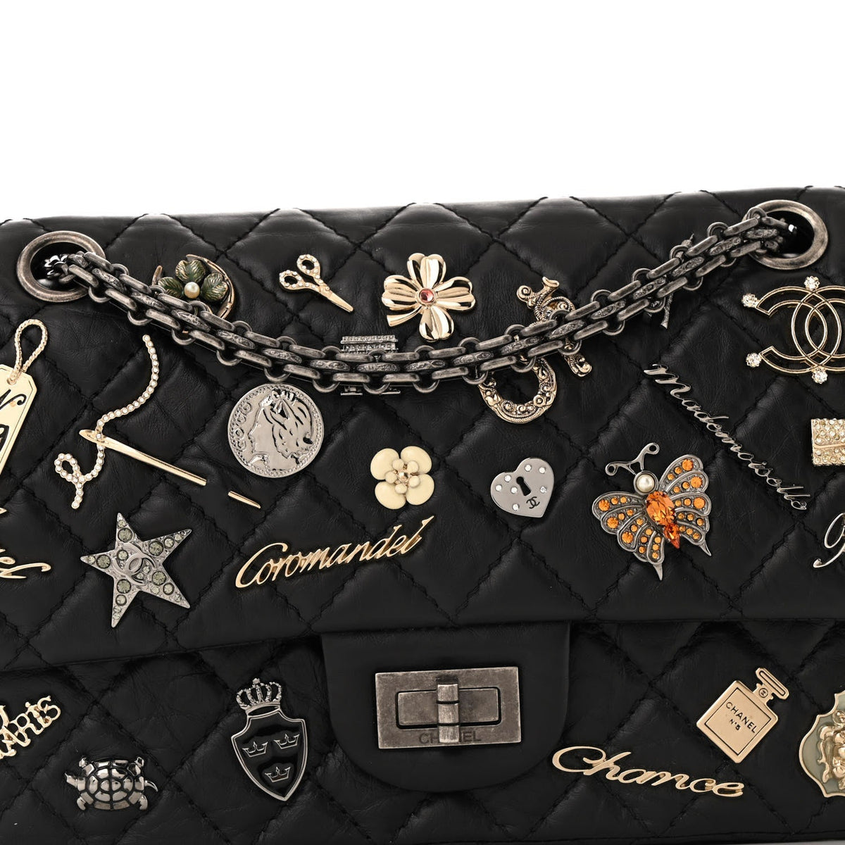 Aged Calfskin Lucky Charms 2.55 Reissue 225 Flap Black