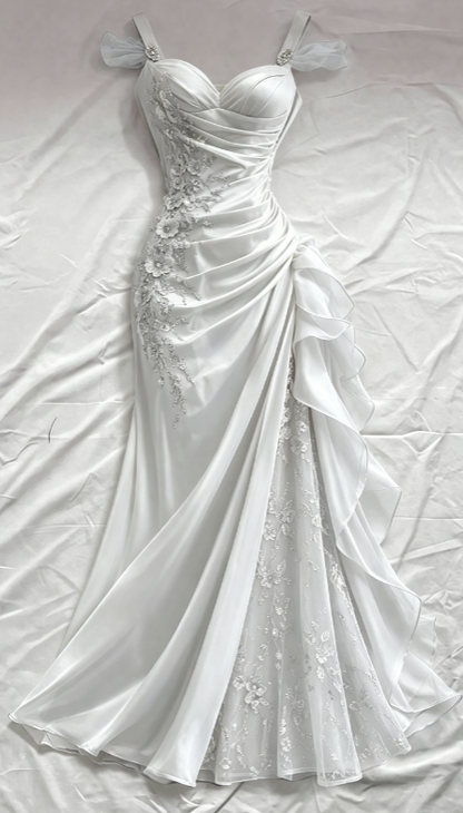 Blue Prom Dress Sheath Straps Satin Appliques Long Evening Dress ED07632