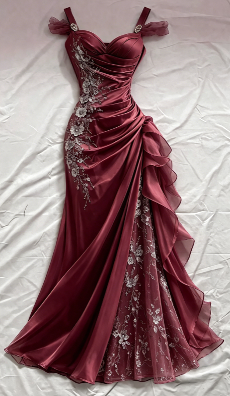 Blue Prom Dress Sheath Straps Satin Appliques Long Evening Dress ED07632