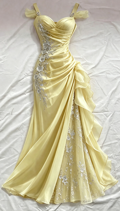 Blue Prom Dress Sheath Straps Satin Appliques Long Evening Dress ED07632