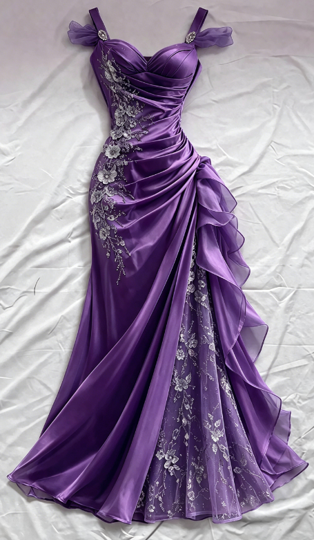 Blue Prom Dress Sheath Straps Satin Appliques Long Evening Dress ED07632