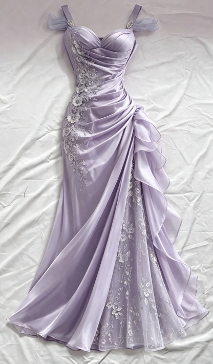 Blue Prom Dress Sheath Straps Satin Appliques Long Evening Dress ED07632