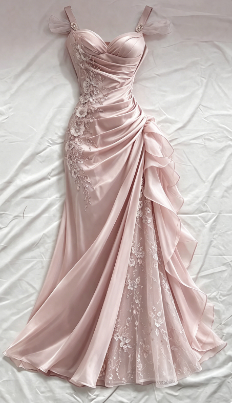 Blue Prom Dress Sheath Straps Satin Appliques Long Evening Dress ED07632